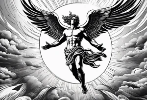 icarus greek god flying into the sun and falling down tattoo idea