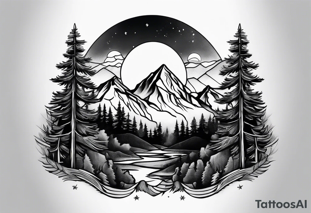 mountains and pine trees tattoo idea
