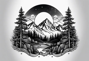 mountains and pine trees tattoo idea