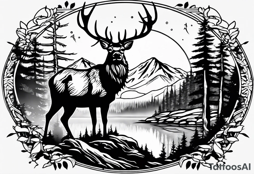 elk mountain forest tattoo idea