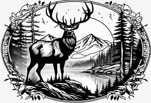 elk mountain forest tattoo idea