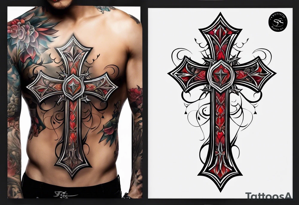 Simple cross with lightning tattoo idea