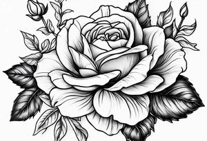 Floral design with 1 rose, lilac, magnolia, Azalea, Lisanthus, sunflower tattoo idea