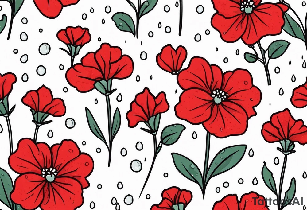 red geraniums with rain drops tattoo idea