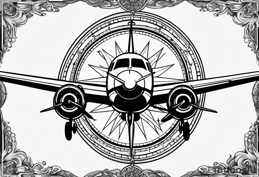 compass airplane tattoo idea
