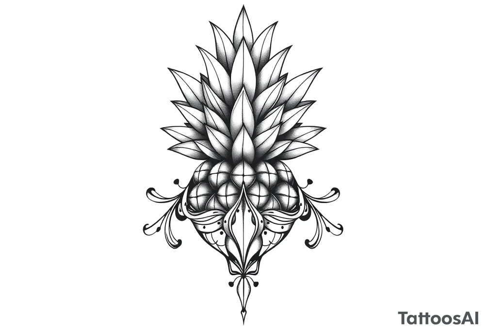 Bushy crown pineapple vagina, design to go over vagina , erotic vagina area design, anus to be at the bottom tattoo idea