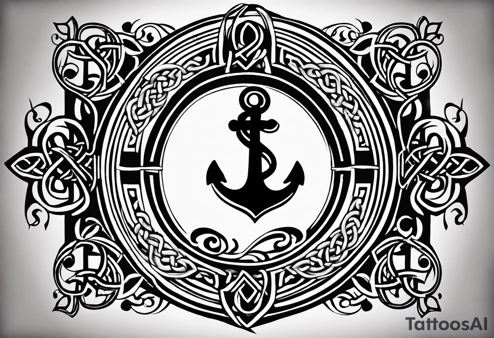 Celtic styling, anchor, bass clef note, treble clef note, dog paw print, half sleeve, forearm tattoo idea