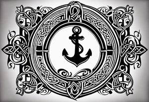 Celtic styling, anchor, bass clef note, treble clef note, dog paw print, half sleeve, forearm tattoo idea