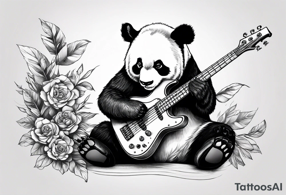 A panda playing the bass guitar tattoo idea