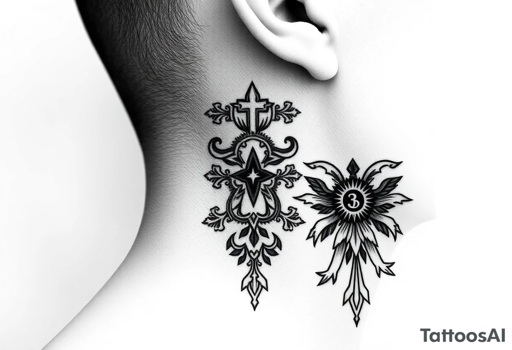 Traditional Russian orthodox design on the side of neck tattoo idea