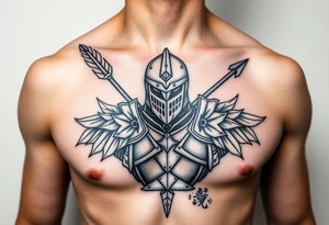 chest japan theme knight with arrow tattoo idea