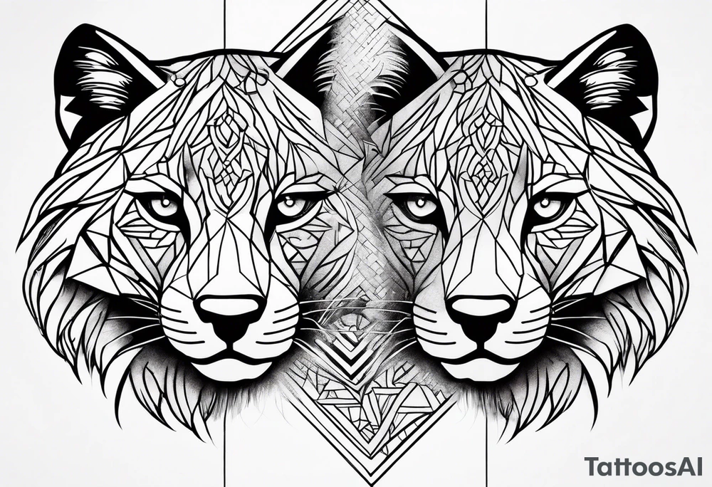 uma leoa, um leao e seus dois filhotes dentro de um retangulo tattoo idea