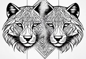 uma leoa, um leao e seus dois filhotes dentro de um retangulo tattoo idea