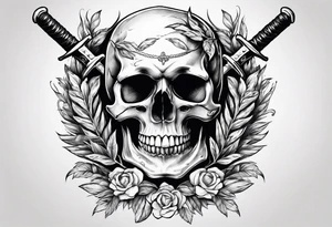 Skull with sword through it and laurel wreath. tattoo idea