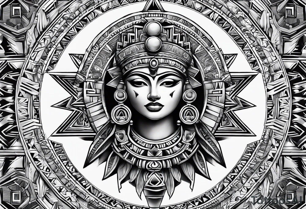 Aztec princess pyramid solar eclipse ollin symbol tattoo idea