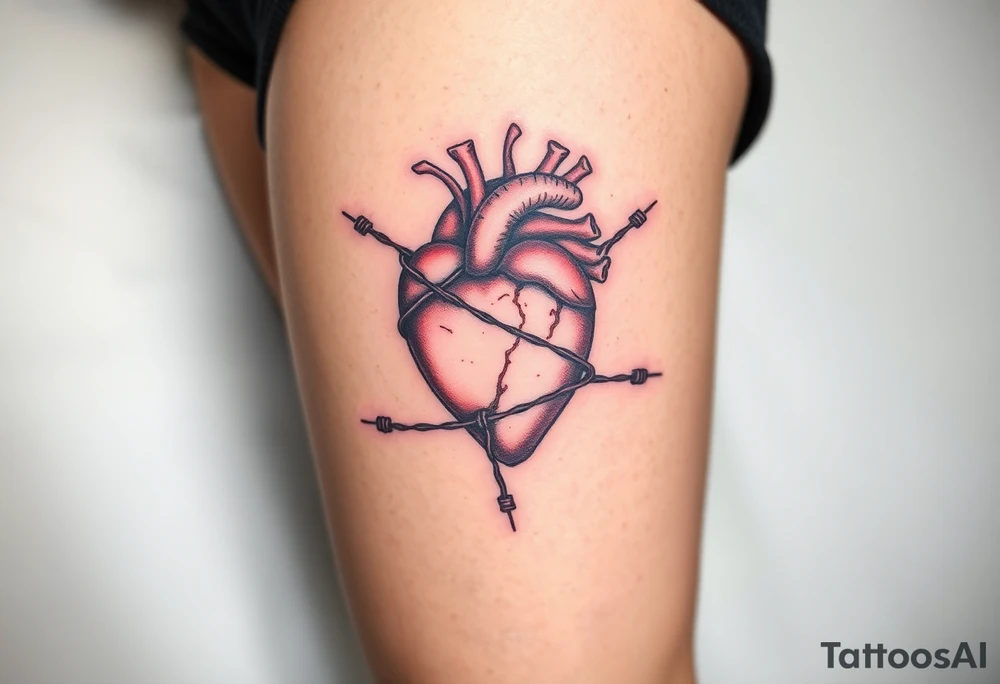 Heart wrapped in barb wire tattoo idea