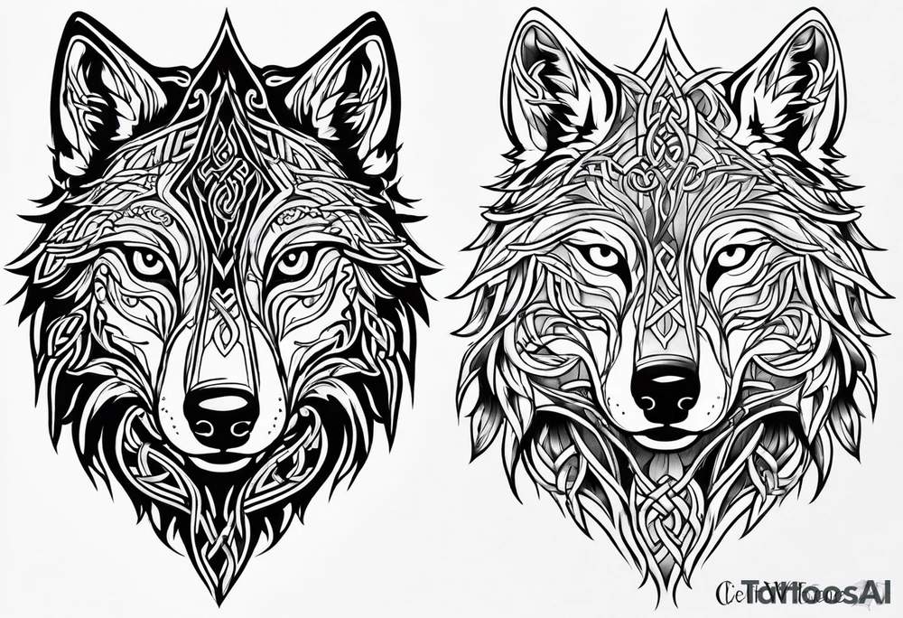 Celtic wolf face tattoo idea