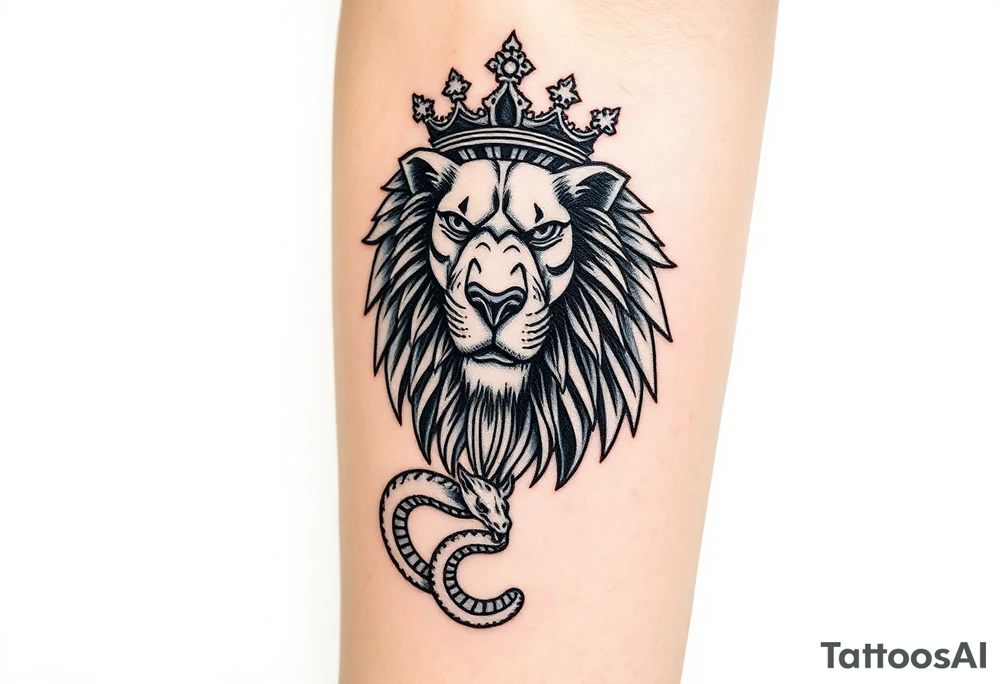 Majestic Lion with Egyptian crown and snake. More detailed tattoo idea