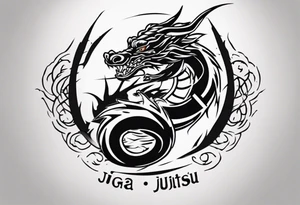 Powerful tattoo writing Jiu-Jitsu with Strong shadows and lines and dragon around for arm tattoo tattoo idea