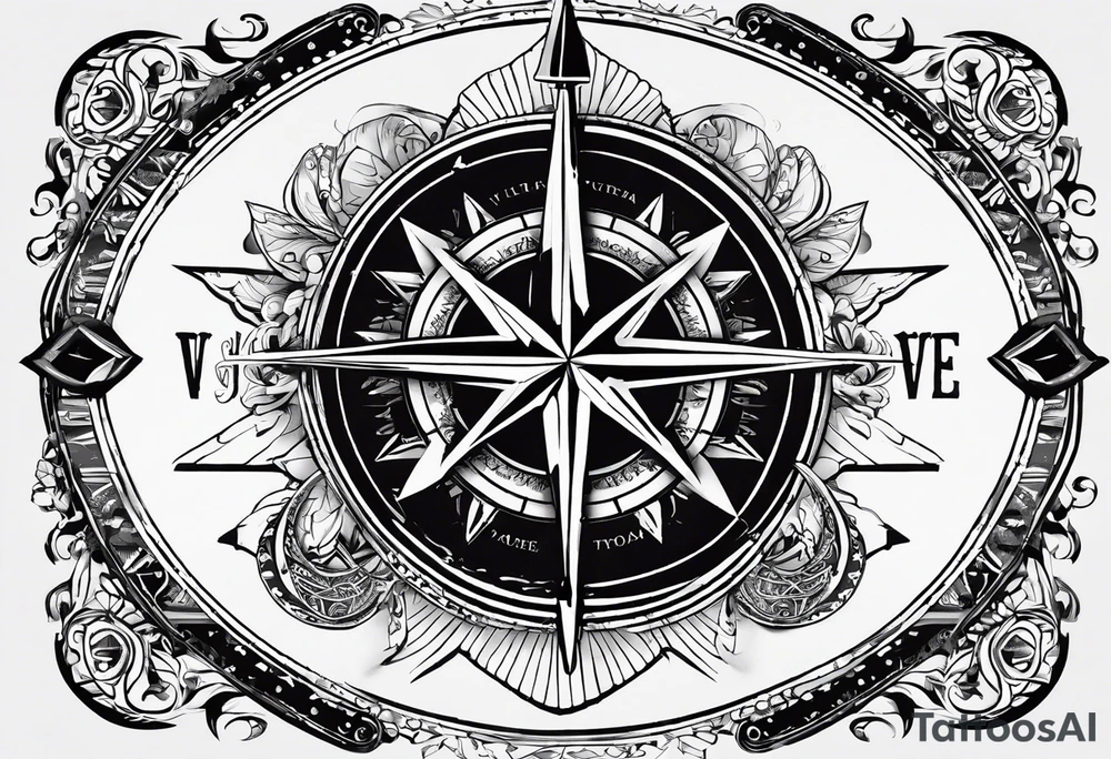 guy faux compass. Slashed lettering long fencing swords for arrows tattoo idea