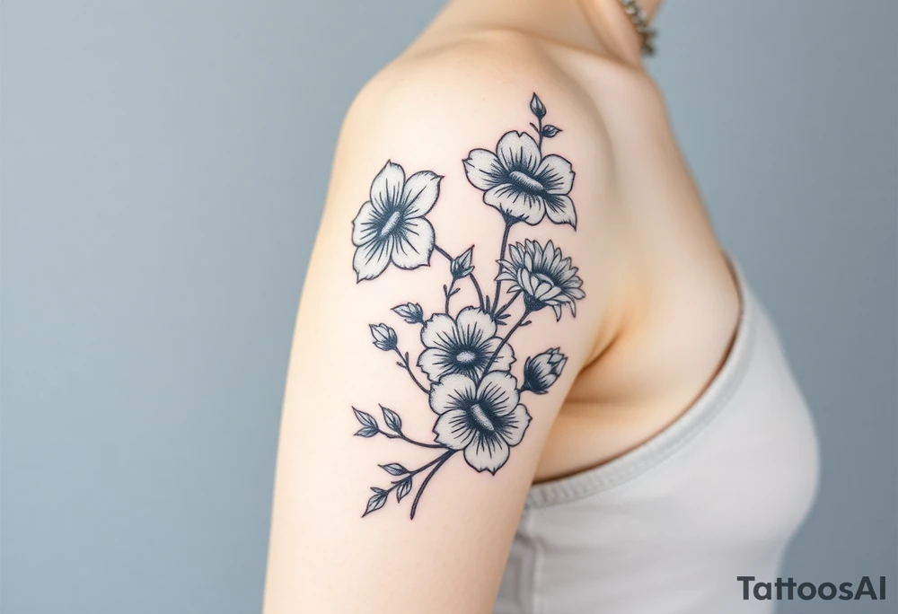 Floral Elements: Incorporate state flowers—bluebonnet (Texas), mountain laurel (Connecticut), and coast rhododendron (Washington
Arm sleeve shoulder to elbow tattoo idea