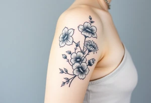 Floral Elements: Incorporate state flowers—bluebonnet (Texas), mountain laurel (Connecticut), and coast rhododendron (Washington
Arm sleeve shoulder to elbow tattoo idea