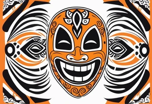 Laughing Mexican mask that is orange and black simplistic tattoo idea