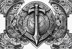 Valhalla sword shield stairs axe tattoo idea