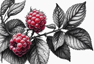 a single long raspberry branch that is growing downwards tattoo idea