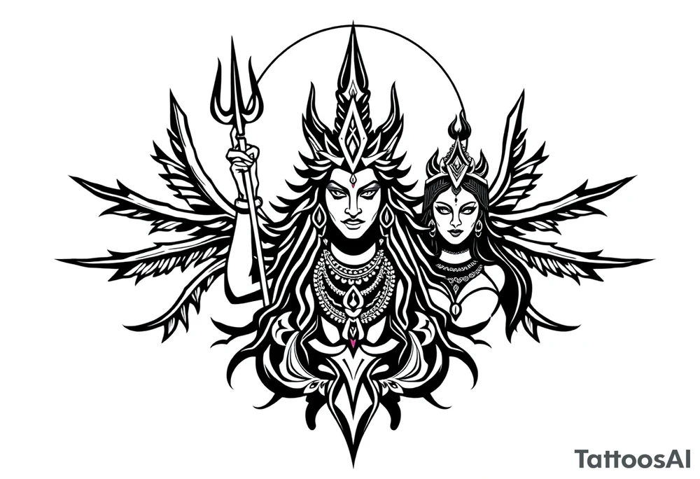 Lord Shiva, Godess Kali, Godess Lilith Together with the moon in the background tattoo idea