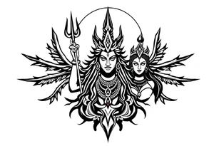 Lord Shiva, Godess Kali, Godess Lilith Together with the moon in the background tattoo idea