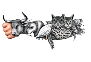 Animals, bull, dog, swan, owl, cat, tattoo idea