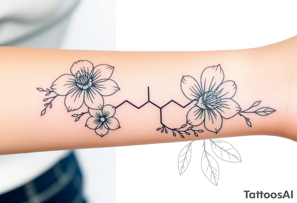 Bipolar chemical compound with flowers and fade from color to black and white tattoo idea