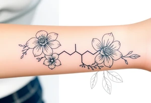 Bipolar chemical compound with flowers and fade from color to black and white tattoo idea