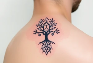 A geometric family tree with deep root interconnected triangles and hexagons, reflecting the strong foundation of ancestry tattoo idea