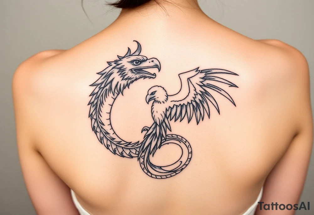 Dragon and hawk intertwined tattoo idea