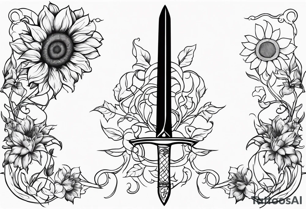 sword with sunflowers and vines on it tattoo idea