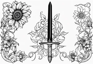 sword with sunflowers and vines on it tattoo idea