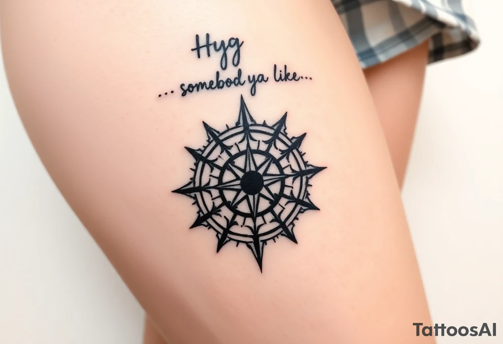 Sundial casting shadow with handwriting “Hug somebody ya like” above. tattoo idea