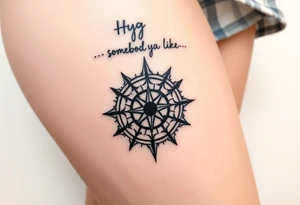 Sundial casting shadow with handwriting “Hug somebody ya like” above. tattoo idea