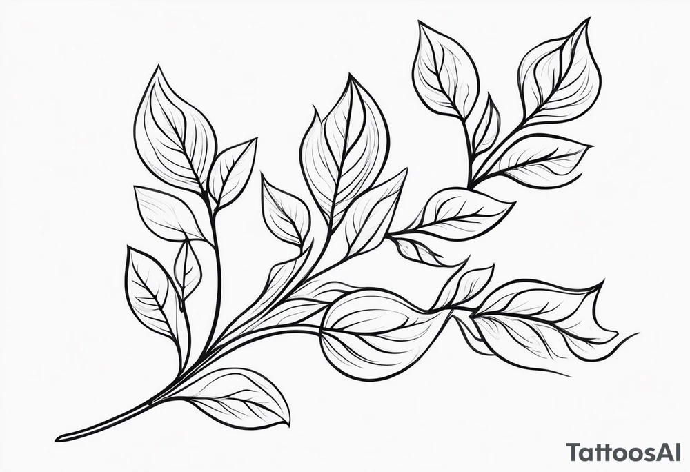 Design an ornamental tattoo featuring a single stem with delicate leaves and blossoms, using thin lines for a refined look. tattoo idea