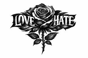 Single rose, petals morphing into bold love and hate lettering. tattoo idea