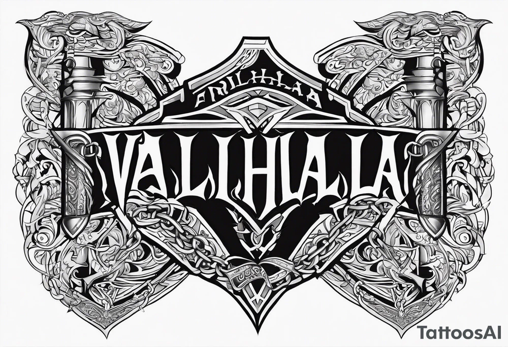 Valhalla sword fire chains shield family tattoo idea