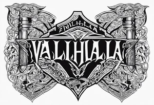Valhalla sword  fire chains shield family tattoo idea
