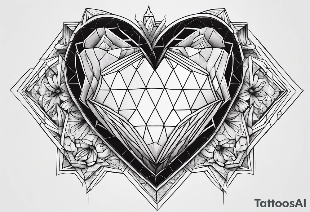 hexagon heart with black background tattoo idea