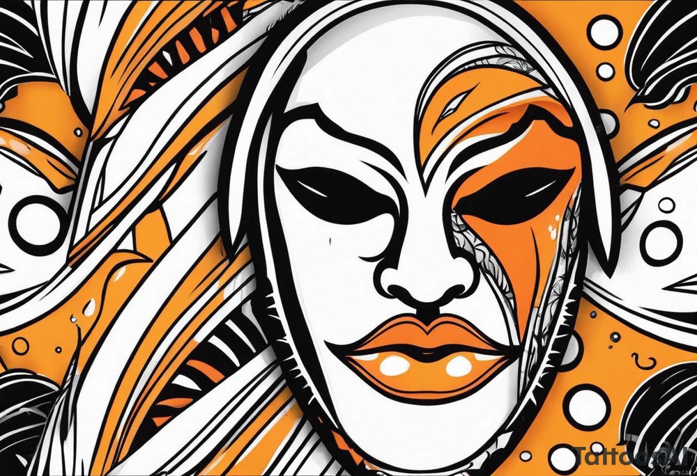 Crying mask that is orange and black tattoo idea