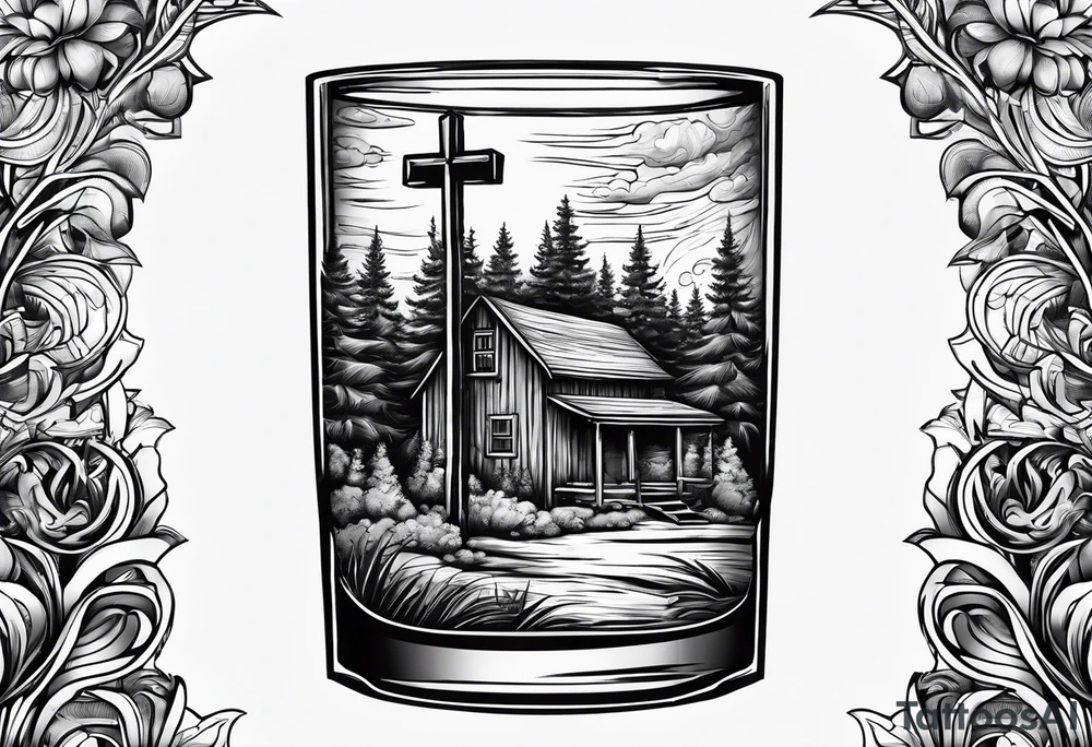 cross, campfire, golf , whiskey glass, cabin tattoo idea cross, campfire, golf , whiskey glass, cabin tattoo idea