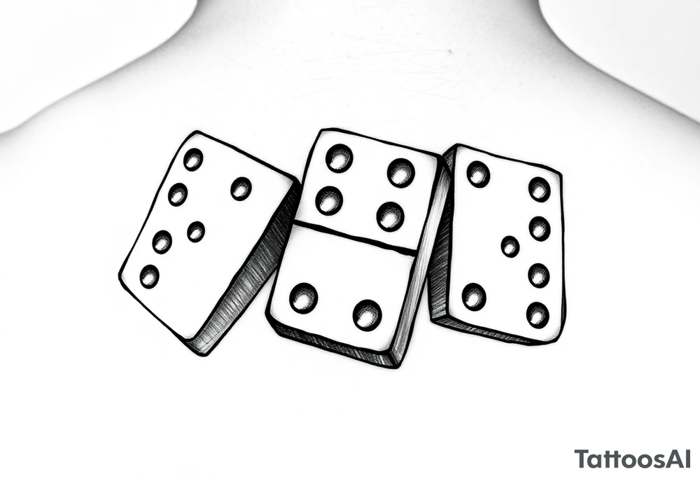 Three realistic domino tiles falling onto each other , showing the pips numbers 8, 7, and 6. tattoo idea