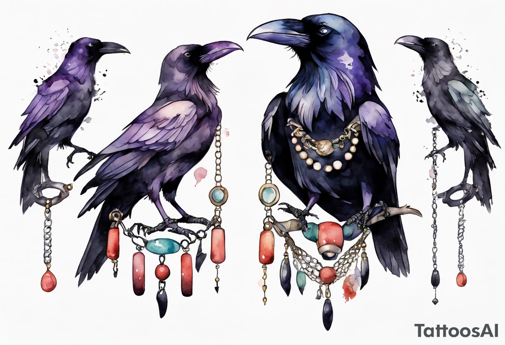 a raven wearing a necklace tattoo idea