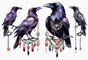 a raven wearing a necklace tattoo idea